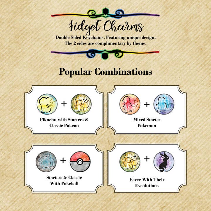 Con-Quest Crafts - Wholesale Keychain – Unisex - Pokemon Inspired Fidget Charms double-sided keychain2