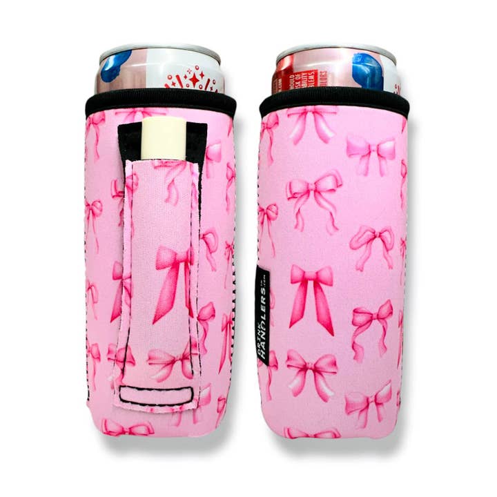 Pink Bows 12-16oz Slim Can Handler™ for wholesale by Drink Handlers