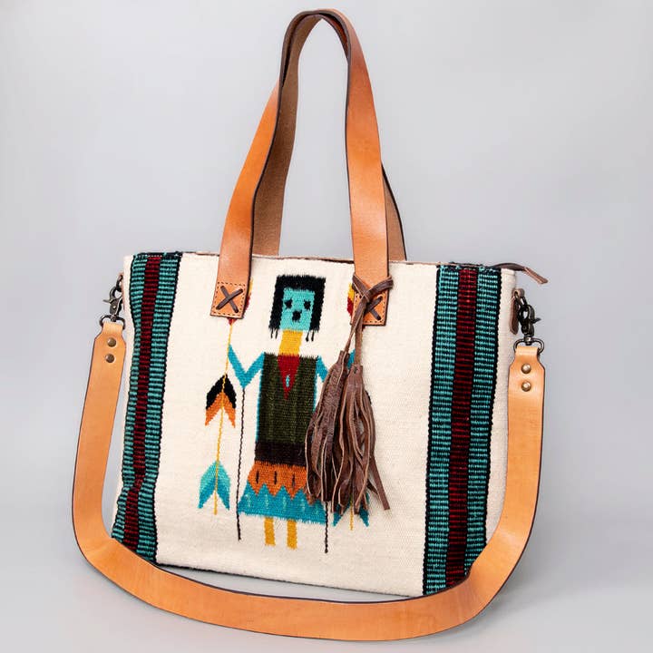 ADBG575 American Darling Hand Woven Saddle Blanket Western Leather Tote Bag with Tassels & Leather Strap for wholesale by LS Western