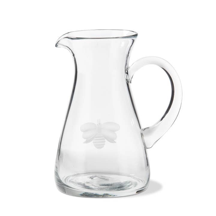 tag - Wholesale Pitcher - Etched Glass Bumble Bee Clear Glass Pitcher, 32 oz.
