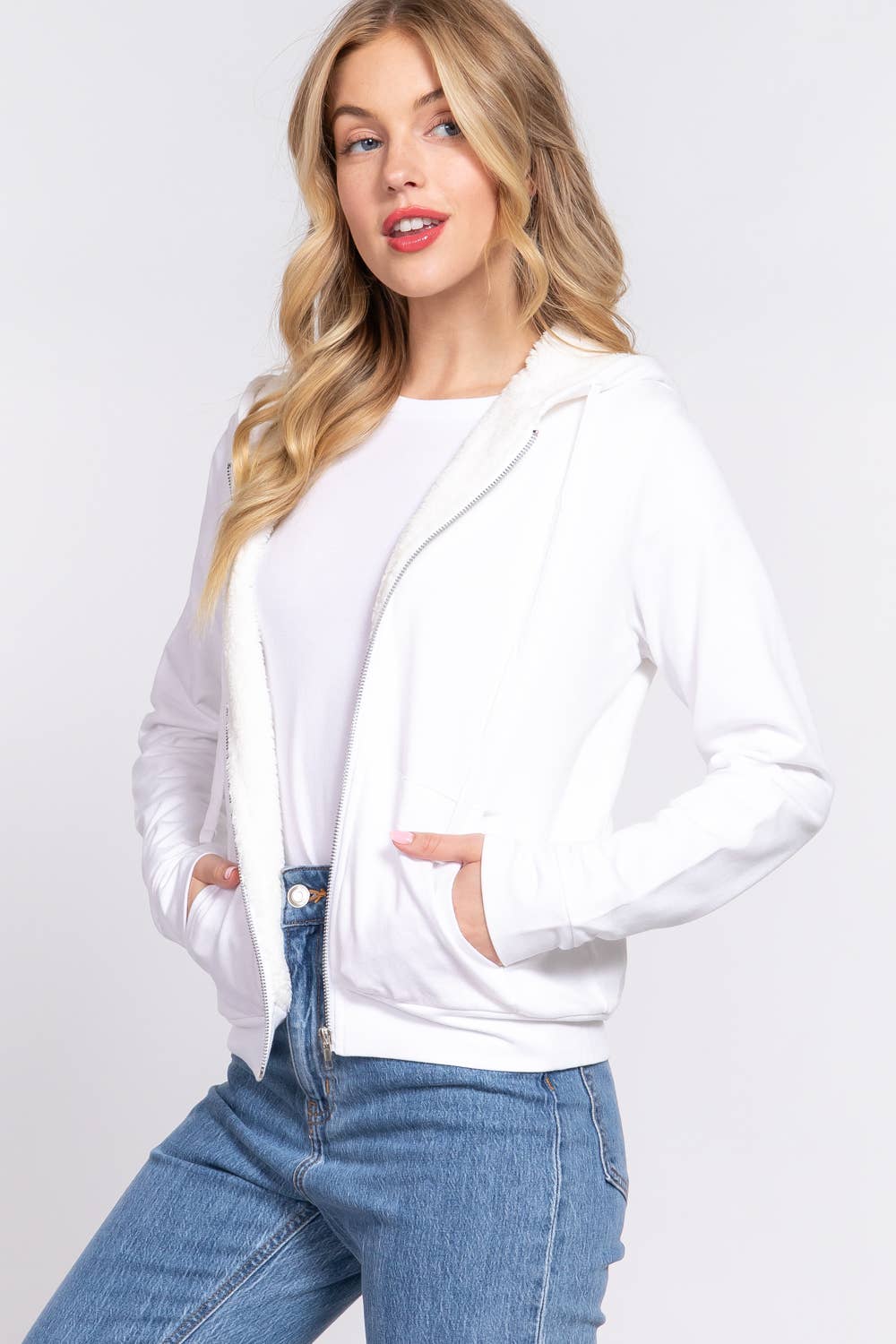 Active Basic | Active USA - Venta al por mayor Sudadera con capucha - Mujer - Chaqueta interior de felpa francesa con capucha y cremallera de piel sintética28