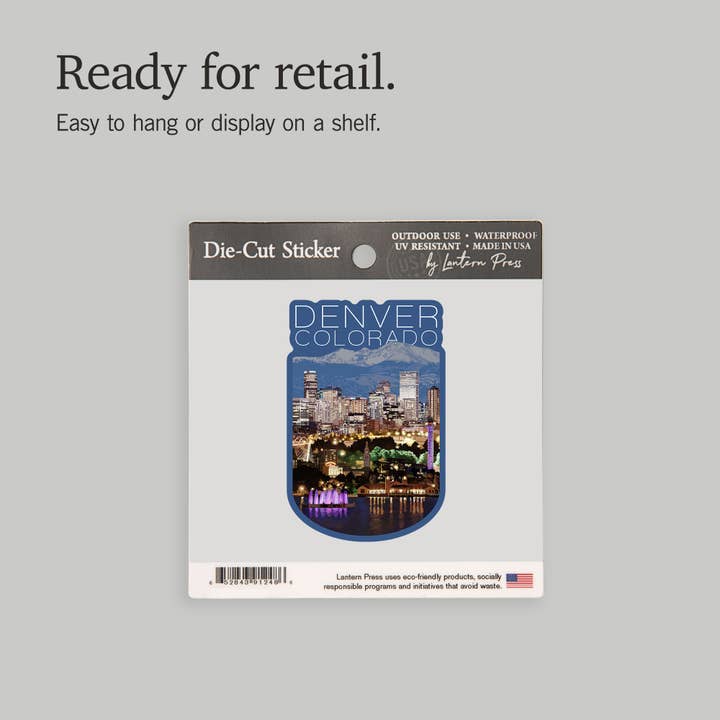 Lantern Press - Vendita all'ingrosso Adesivo - ADESIVI Denver, Colorado, Skyline di notte13