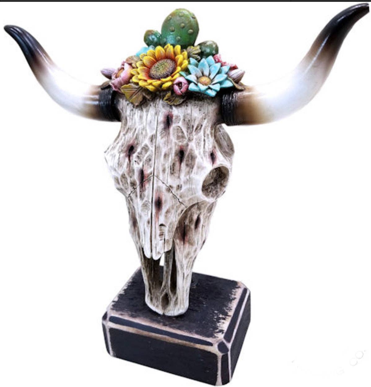 Broads Market - Wholesale Decorative Figurine - Cowskull Sunflower Cactus Statue0