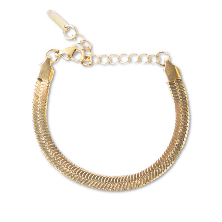 Lenny & Eva - Venta al por mayor Pulseras de cadenas y eslabones - Pulsera de cadena dorada con forma de espiga ancha, colección Gilded