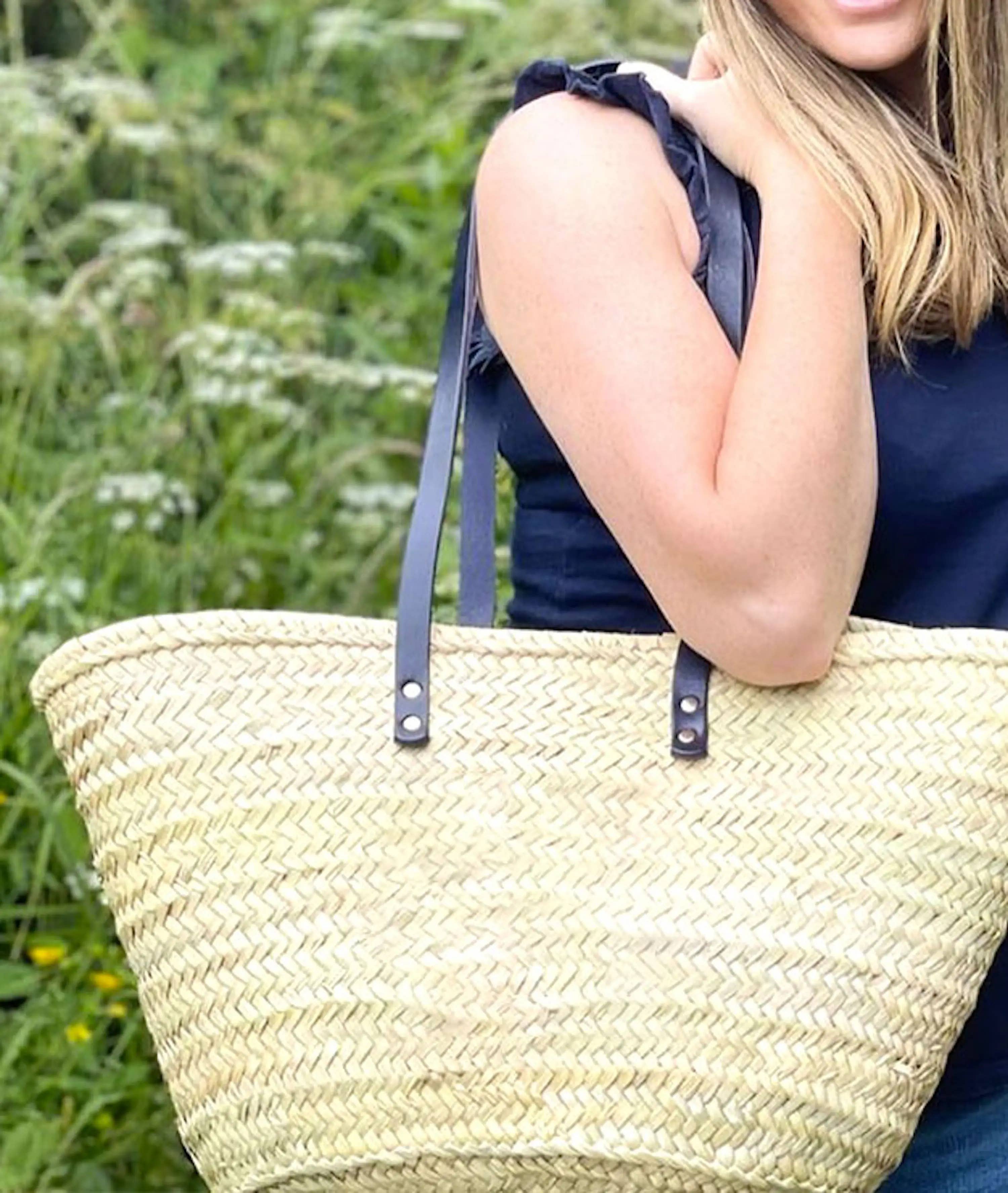 NomadWeave Ltd – wholesale Beach bag –  French Basket Straw Bag with Leather Handles -Market Basket6