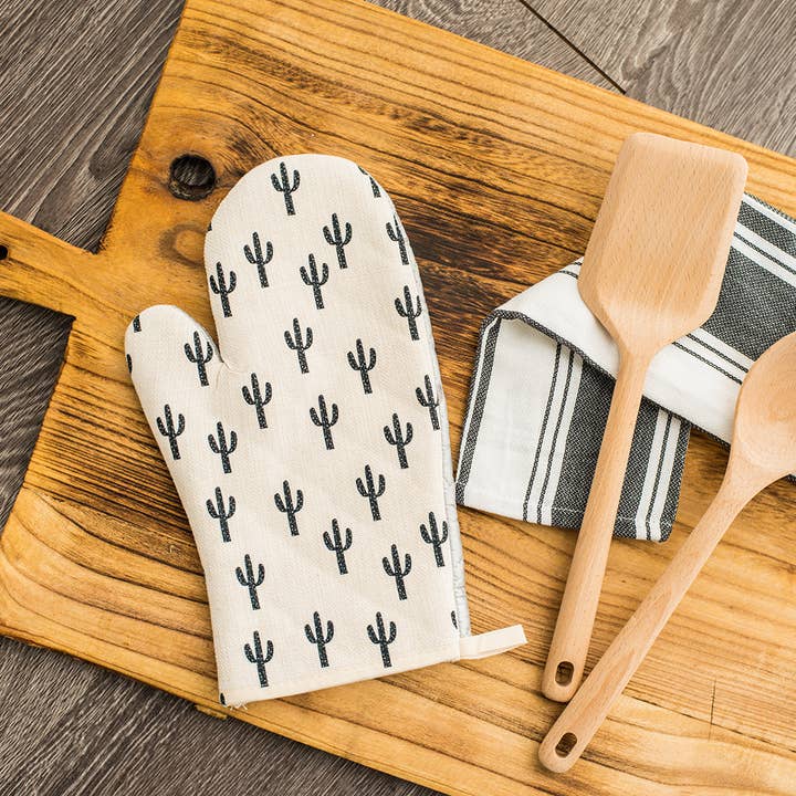 AURE - Wholesale Oven Mitt/Pot Holder - White and Black Saguaro Oven Mitt, Mother's Day Gift