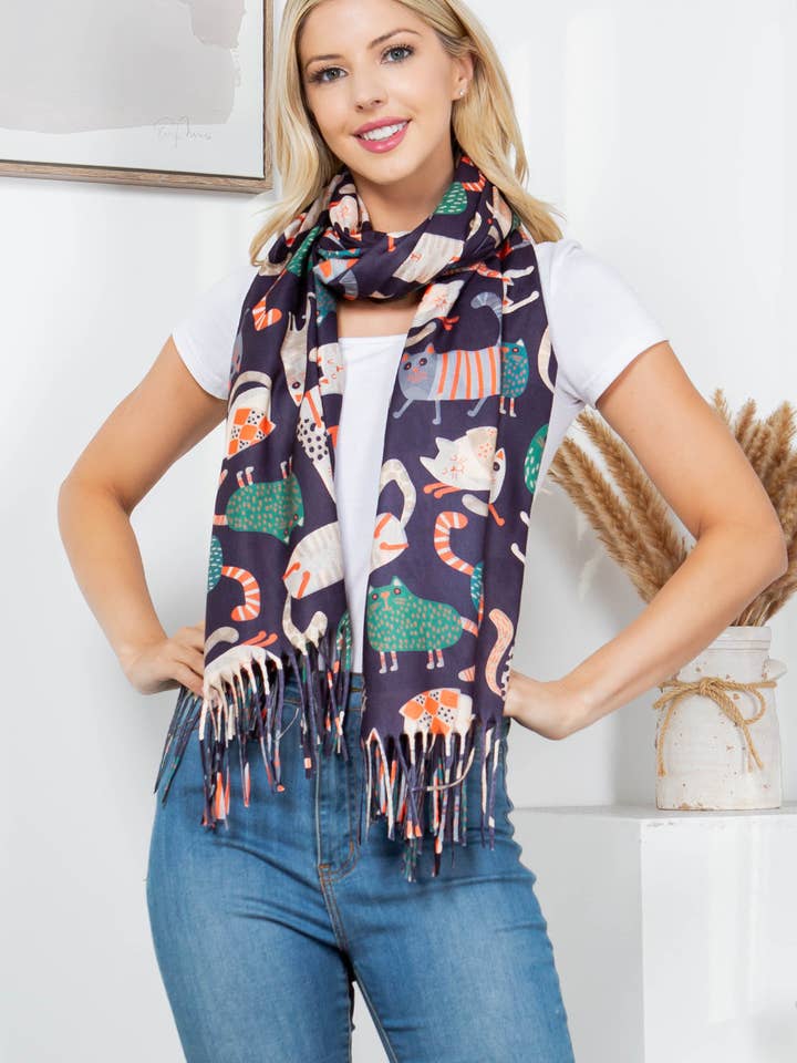 CAT PRINT SCARF for wholesale by LA Soul