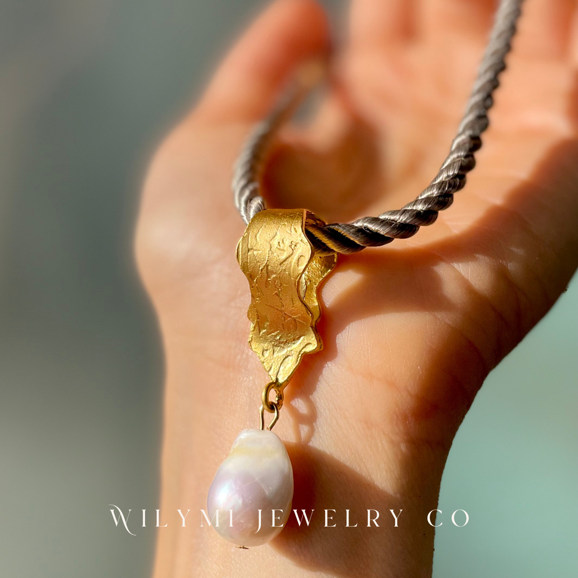 WILYMI Jewelry Co – wholesale Choker/collar – Grey Silk Braided Rope + Pearl Choker | 24k GP | Adjustable4