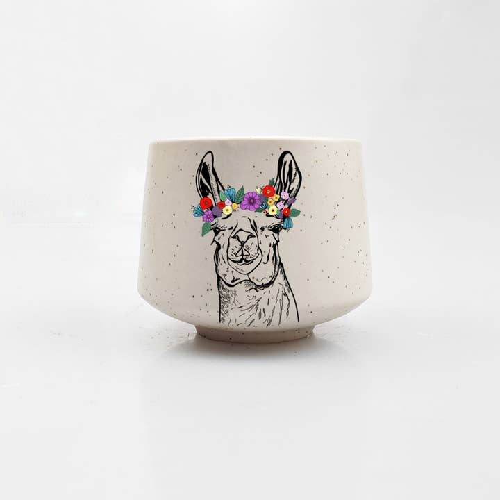 Artsy Em - Wholesale Plant Pot - Llama Flower Crown Stoneware Cup