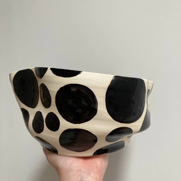 Polka Dot Wobble Planter - glazed ceramic with drainage hole for wholesale by Katie Troisi Pottery