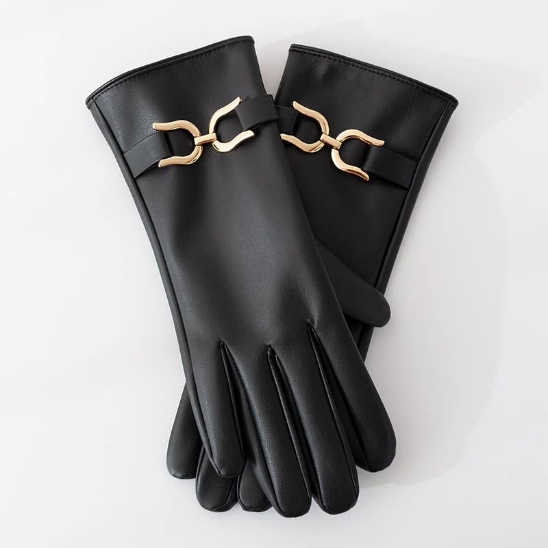 PEACH ACCESSORIES – wholesale Gloves – Women's – Faux Leather Gloves with Gold Buckle Detail LG0071