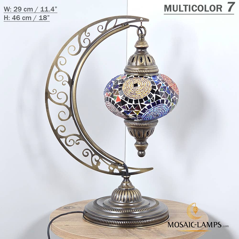 Mosaic Lamps - Wholesale Accent/Desk Lamp - 10+ Colors - Moroccan Moon Table Lamp, Arc, Murano Crescent38