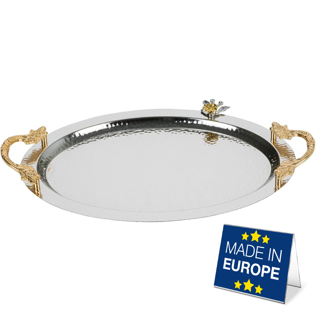 Hakan - Wholesale Serving Tray - Ornamental Anti Tarnish Big Oval Gold Serving Tray with Hand6