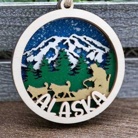 3D Alaska - Dogsled Ornament for wholesale by Mile High Gifts