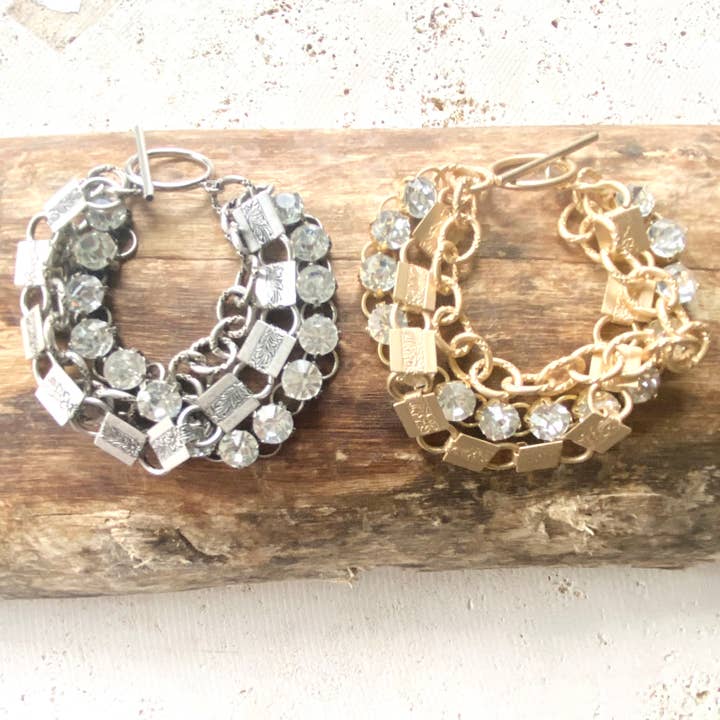 Pulsera de cristal con múltiples cadenas, joyería llamativa de estilo vintage para venta al por mayor de VB&CO Designs Handmade Jewelry