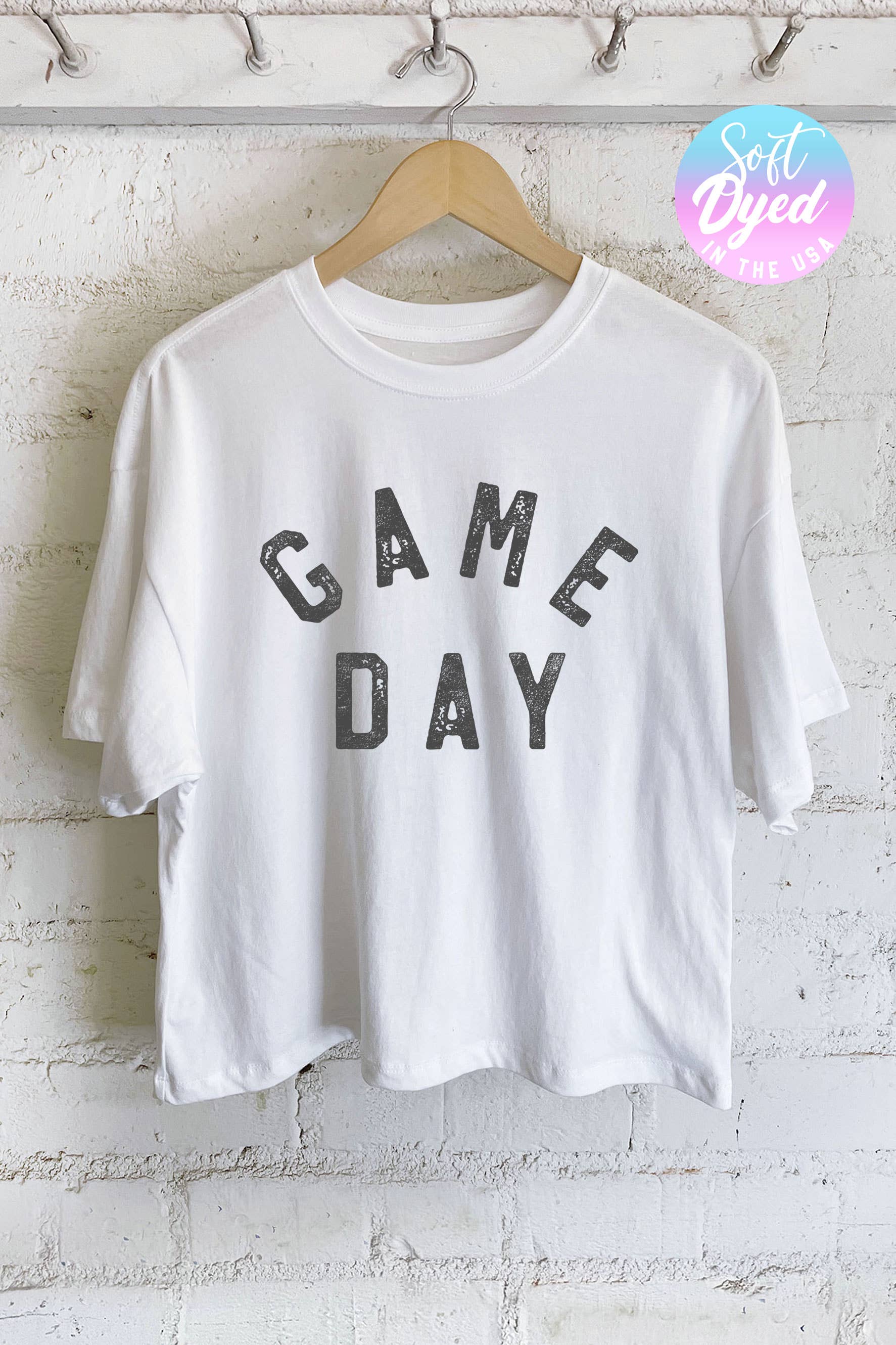 Rustee Clothing - Vente T-shirt sérigraphié – femme - HAUT COURT LONG AVEC MOTIF GAME DAY7