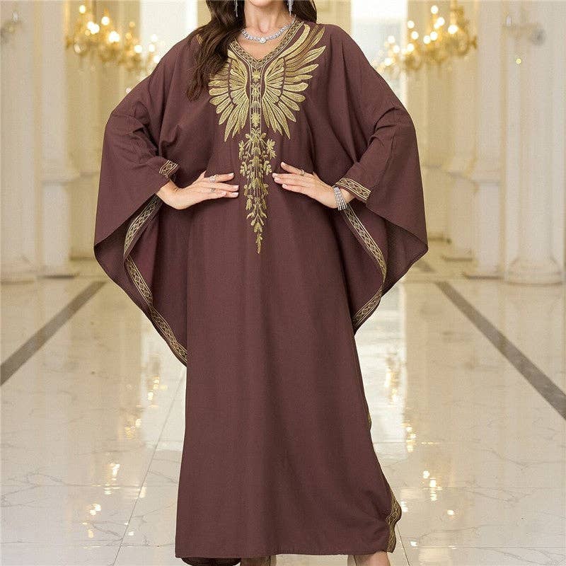 Sheer Trend - Wholesale Kaftan - Women's - Gold Embroidered Loose Fit Long Robe1