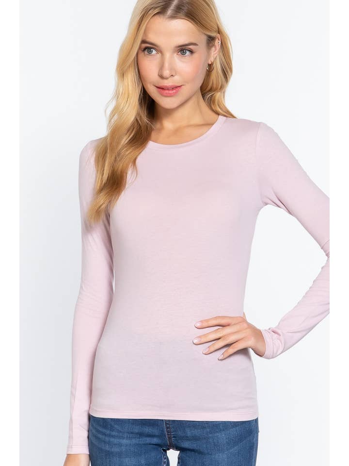 Active Basic | Active USA - Wholesale Knit Top - Women's - Long Sleeve Crew Neck Cotton Spandex Jersey Top29
