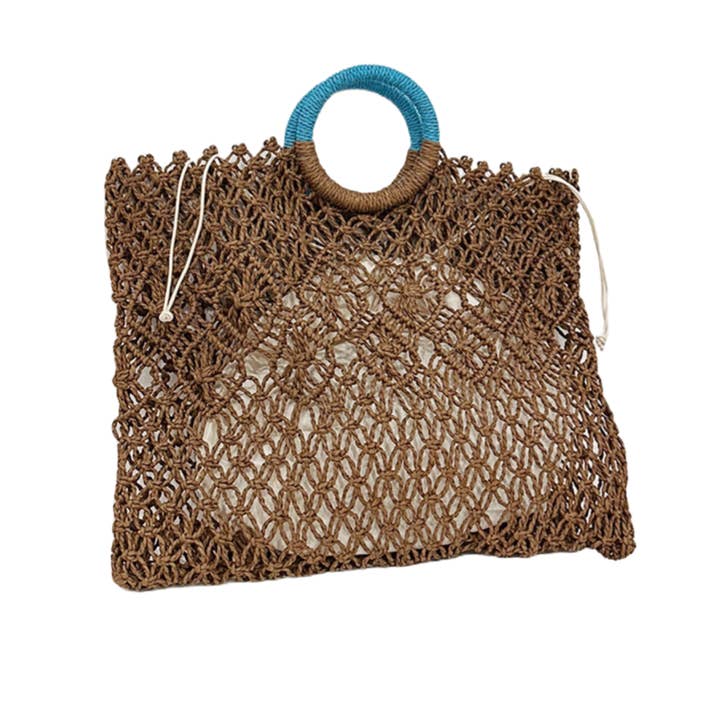 Openwork Paper Fiber Beach Tote Dark Brown S5P275 for wholesale by alberalkirk