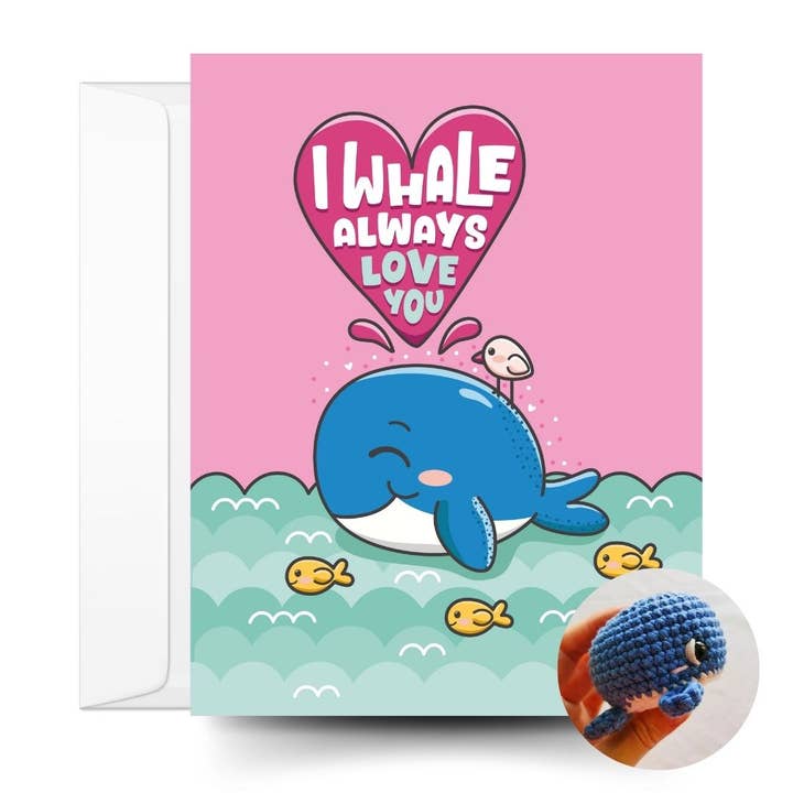 Love Card & Whale Crochet Pattern for wholesale by The Kindness Company