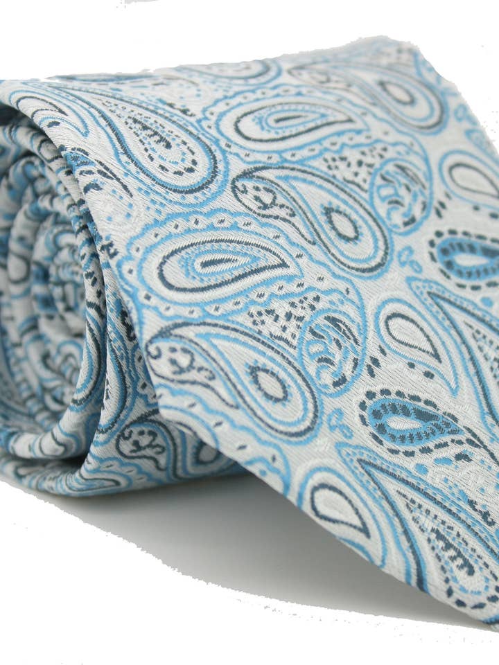 Ensemble cravate et pochette pour hommes, motif cachemire turquoise classique, style business casual GF-5 pour la vente par Ferrecci