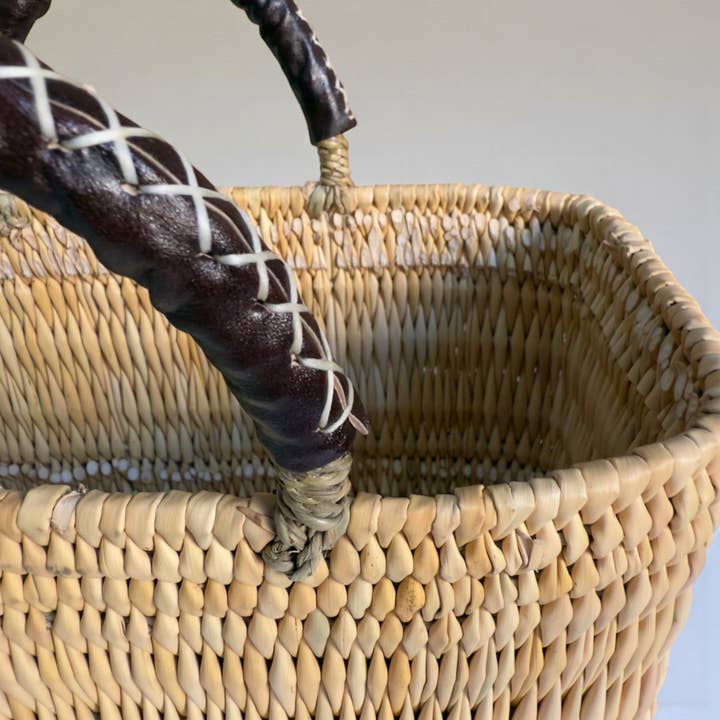 Melecraft - Vente Paniers - Ensemble de paniers en roseau naturel - Avec cuir marocain fait main8