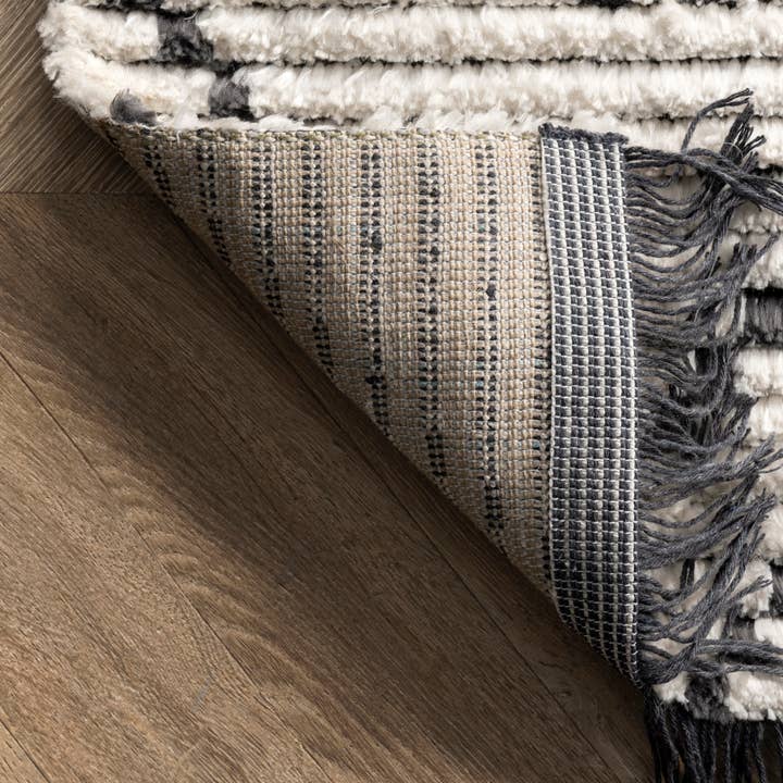 Beige Carlina Modern Geometric Soft Shag Fringe Area Rug for wholesale on Faire5