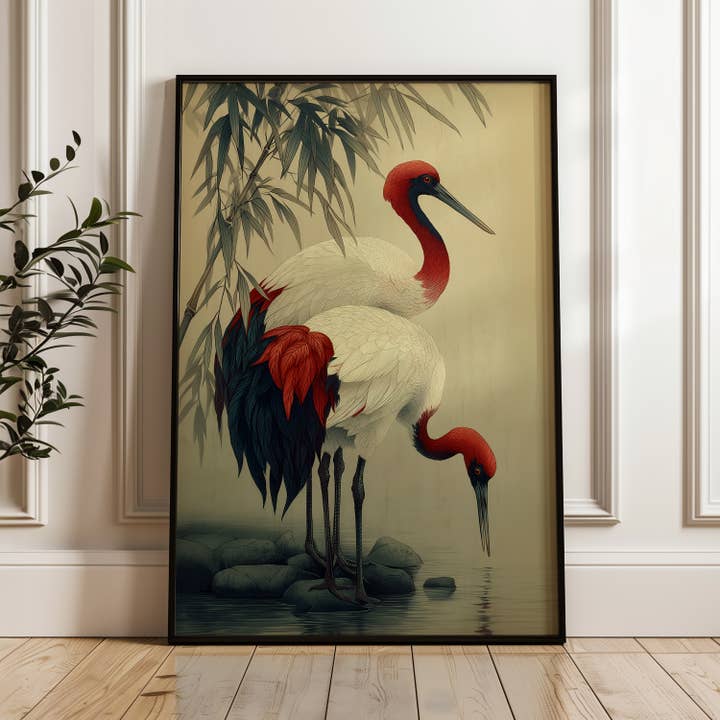 IuliiaArtPrints - Wholesale Art Print - Japandi Wabi Sabi Decor – Two Red-Crowned Cranes Artwork6