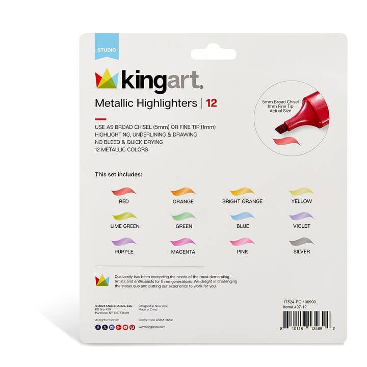 KINGART - Wholesale Highlighter - Highlighters 12 Metallic Colors5
