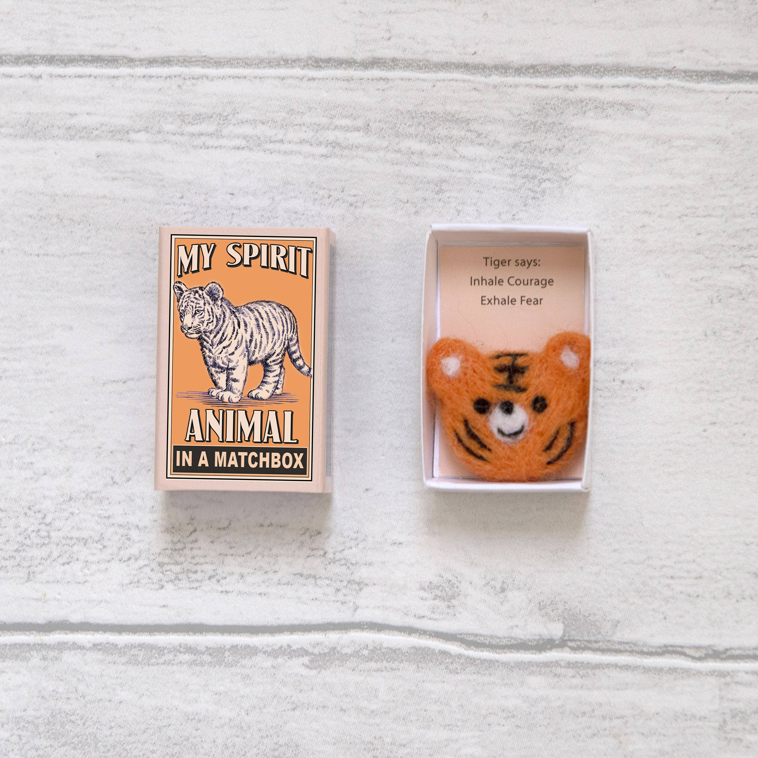 Marvling Bros Ltd – wholesale Keepsake coin/token – Wool Felt Tiger Spirit Animal  In A Matchbox2