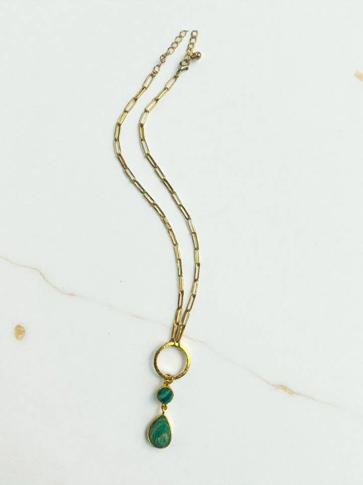 Gold Choker Necklace with Brush Gold Double Drop Pendant 14"-17" for wholesale by Ava Capri