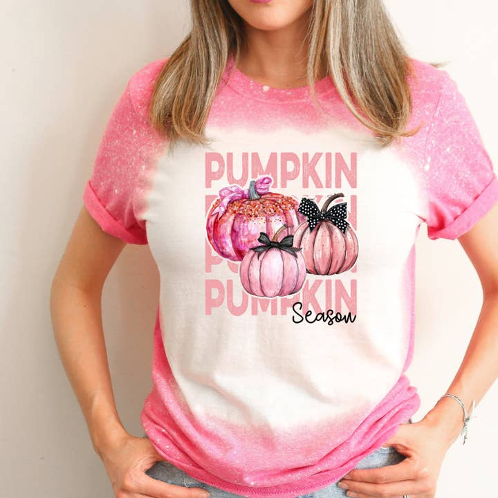 Pumpkin Season Fall Bleached Tee for wholesale by Hello Gorgeous Apparel