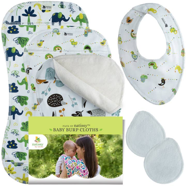 Paños para eructos para bebés, paquete de 3 de algodón certificado para recién nacidos - Elefantes para venta al por mayor de natissy