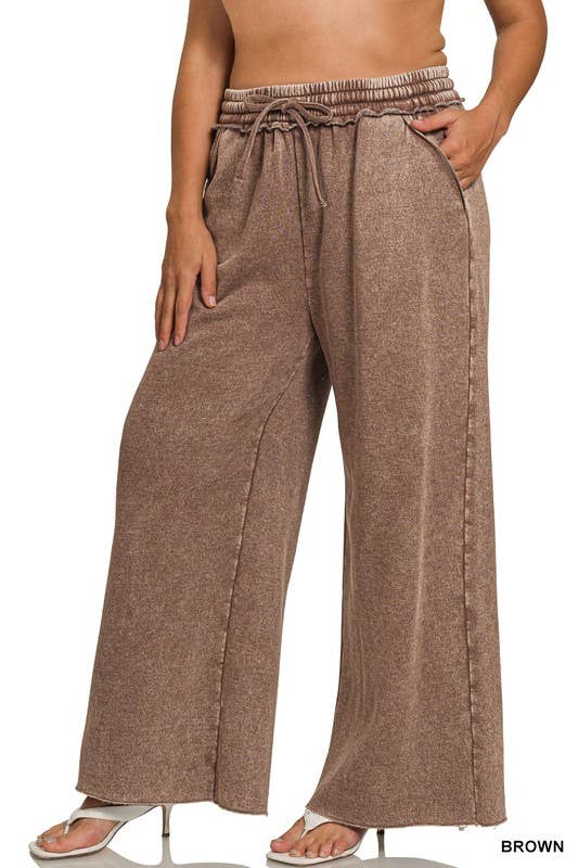 Vanilla Monkey - Vendita all'ingrosso Pantalone - Donna - Pantaloni della tuta palazzo in pile lavaggio acido con tasche Plus2