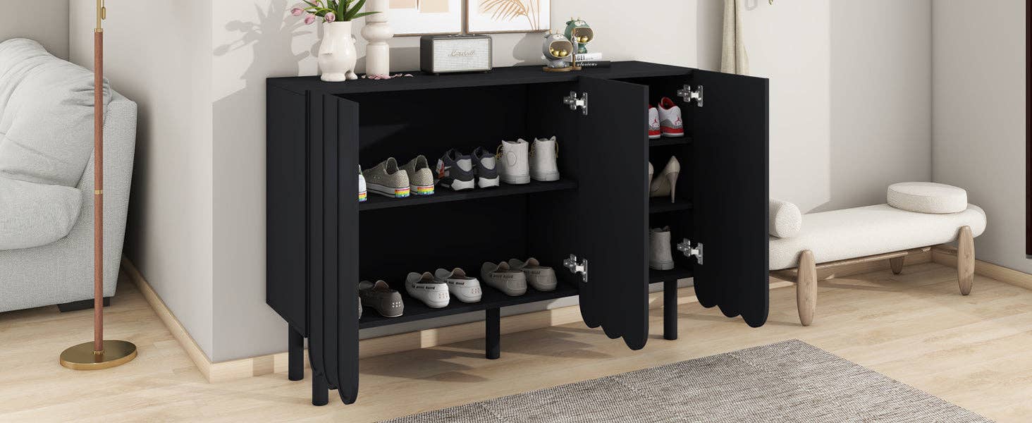 39F Inc. - Wholesale Cabinet - Minimalist Shoe Cabinet/Sideboard (Black/White, Wave Doors)22