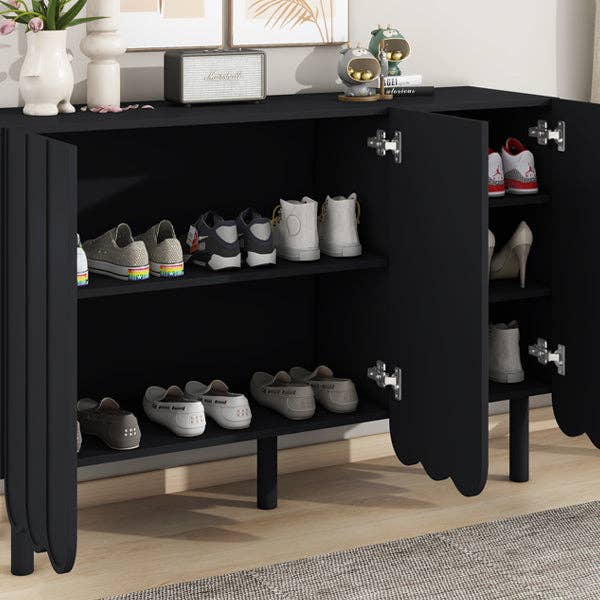 39F Inc. - Wholesale Cabinet - Minimalist Shoe Cabinet/Sideboard (Black/White, Wave Doors)22