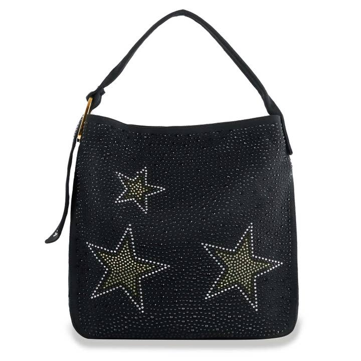 Black Sparkling Stars Denim Hobo Handbag for wholesale on Faire3