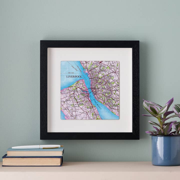 Personalised Map Location Square 3d Print Large Black Frame for wholesale by Bombus