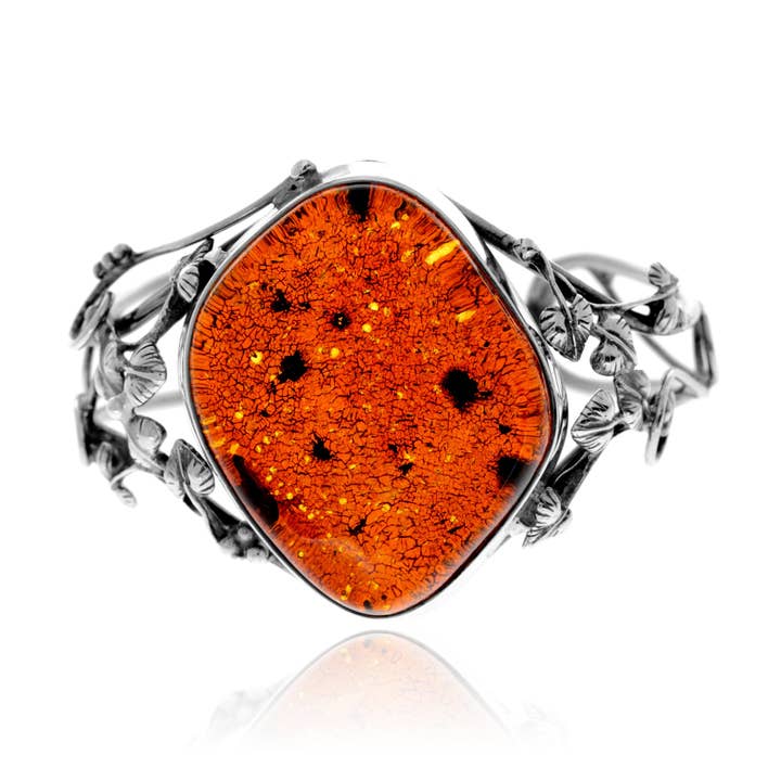 925 Sterling Silver & Genuine Cognac Baltic Amber Exclusive Bangle - BL0214 for wholesale by SilverAmber Jewellery