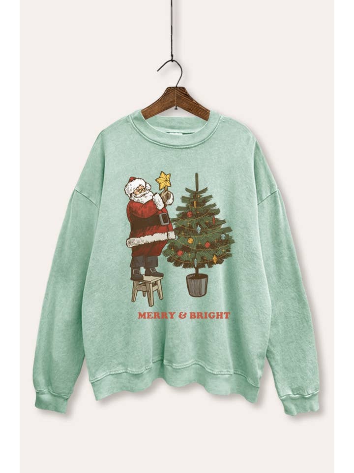 SANTA DECORATING CHRISTMAS TREE MINERAL WASH SWEATSHIRT for wholesale by PINK NABI