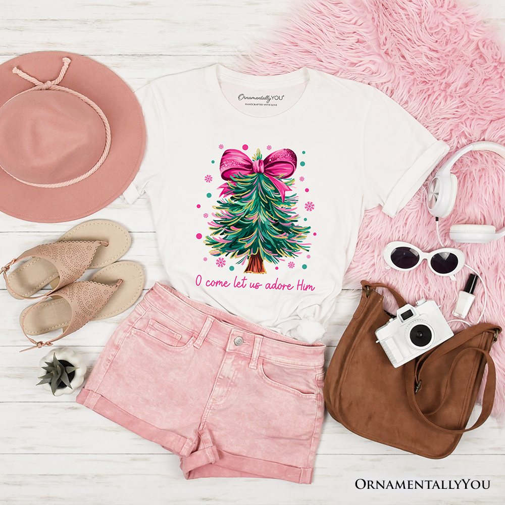 OrnamentallyYou - Vente T-shirt sérigraphié – femme - T-shirt nœud coquet arbre de Noël pailleté0