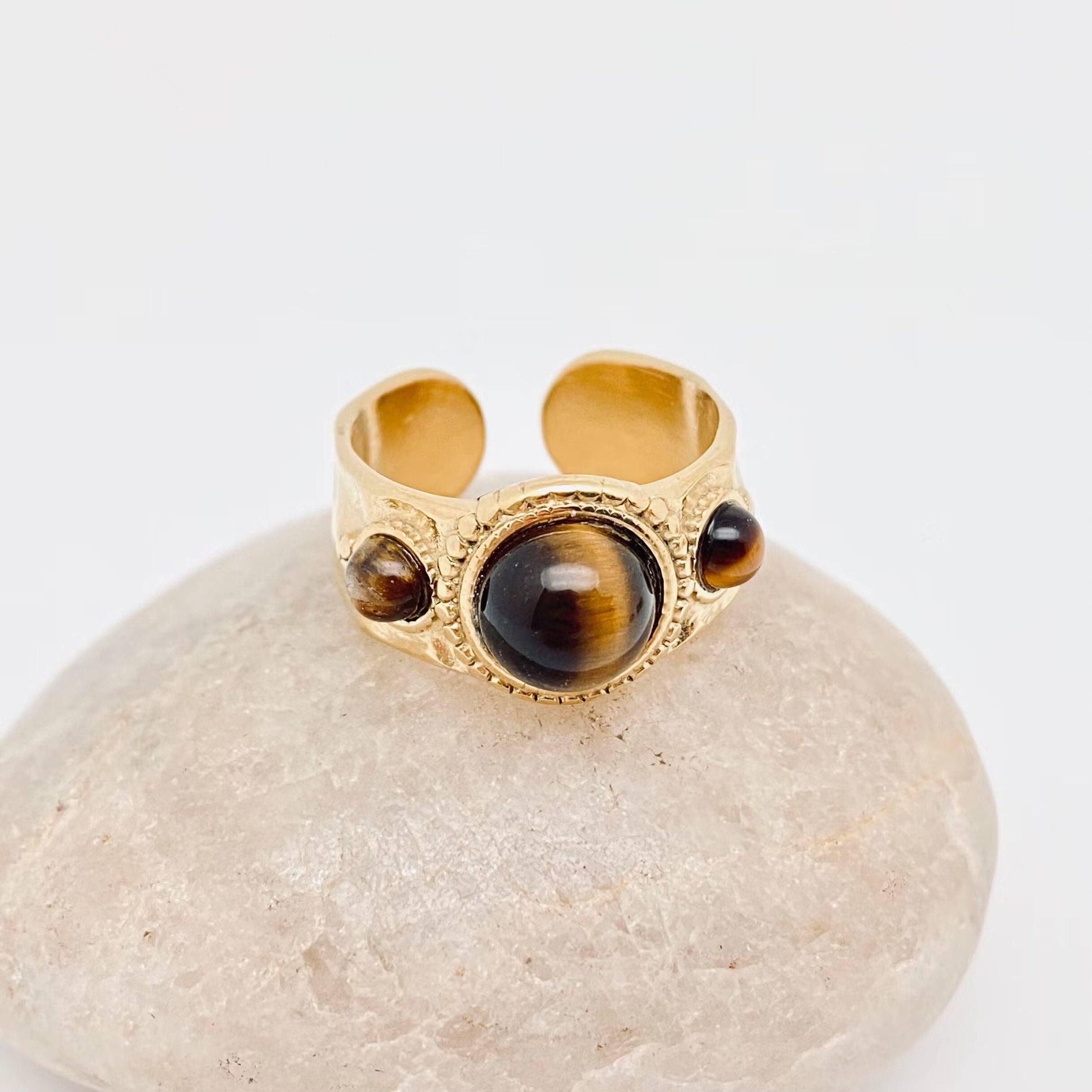 Mio Queena - Wholesale Cocktail/Statement Ring - Vintage Stainless Steel Inlaid Natural Stone Rings - FGS/CS0