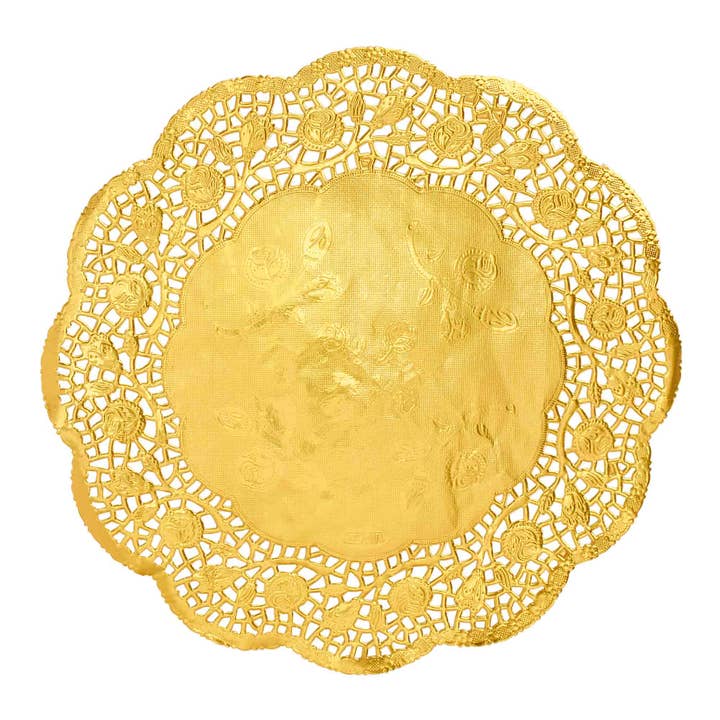 Round Lace Metallic Paper Doilies 10" - Set of 100 - Gold for wholesale on Faire
