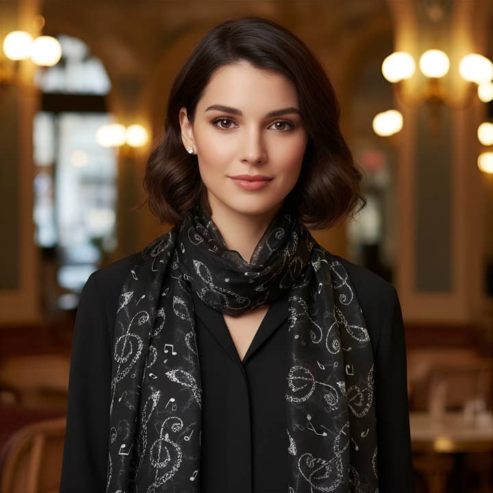 SERENITA - Wholesale Scarf – Women's - Holiday Gift Scarf Long Lightweight Music Note KeyBoard