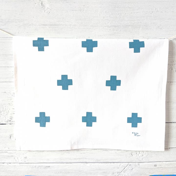 Swedish Cross Tea Towel in Blue for wholesale by Ruby Red Skipper