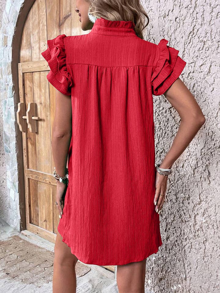 Lily Clothing - Wholesale Dress - Women's - Multi-layer lotus sleeve V-neck long pullover dress