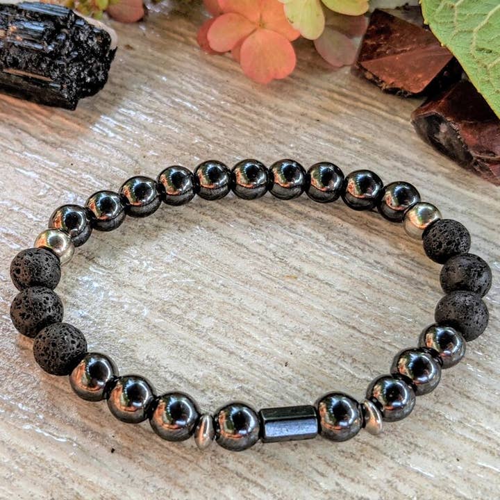 Sølv hæmatit+Lava Gemstone Perler Aromaterapi Armbånd for engroshandel hos Coconut Quartz