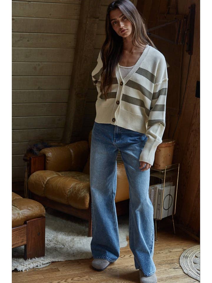 By Together - Wholesale Cardigan - Women's - W1537 | Knit Sweater Striped Button Down Cardigan