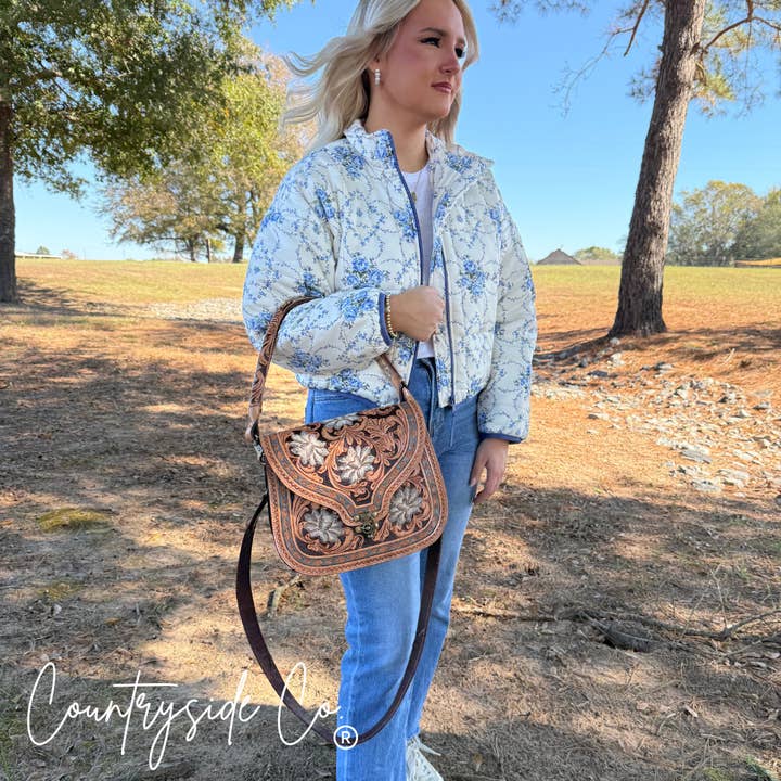Texas Western Cowhide Bags and More - Wholesale Shoulder bag – women's - Stella Tooled Leather Handbag by Countryside2
