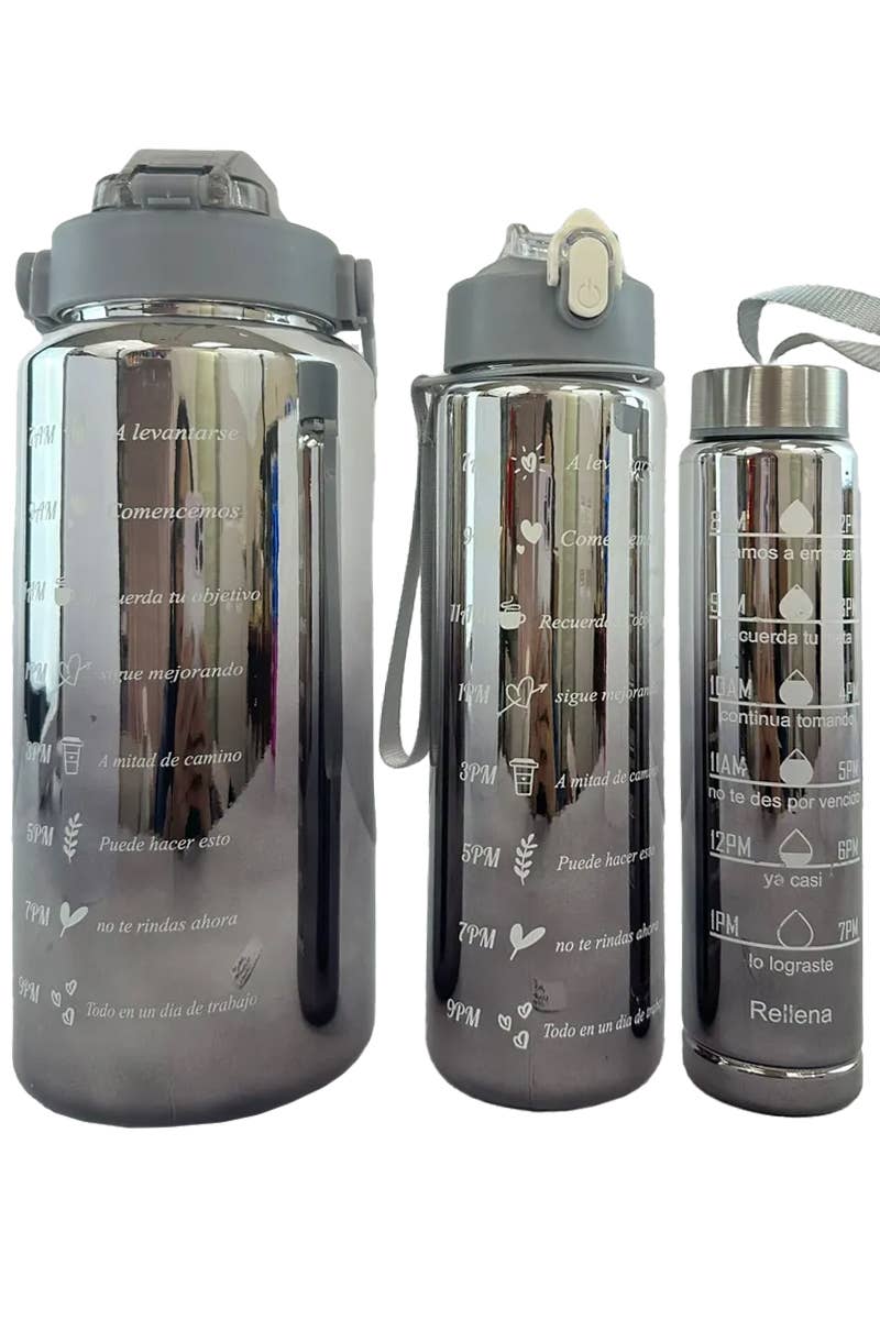 Cap Zone - Wholesale Water Bottle - Metallic Ombre 3 PC Sippy Straw Tumbler Water Bottle Cup Set5